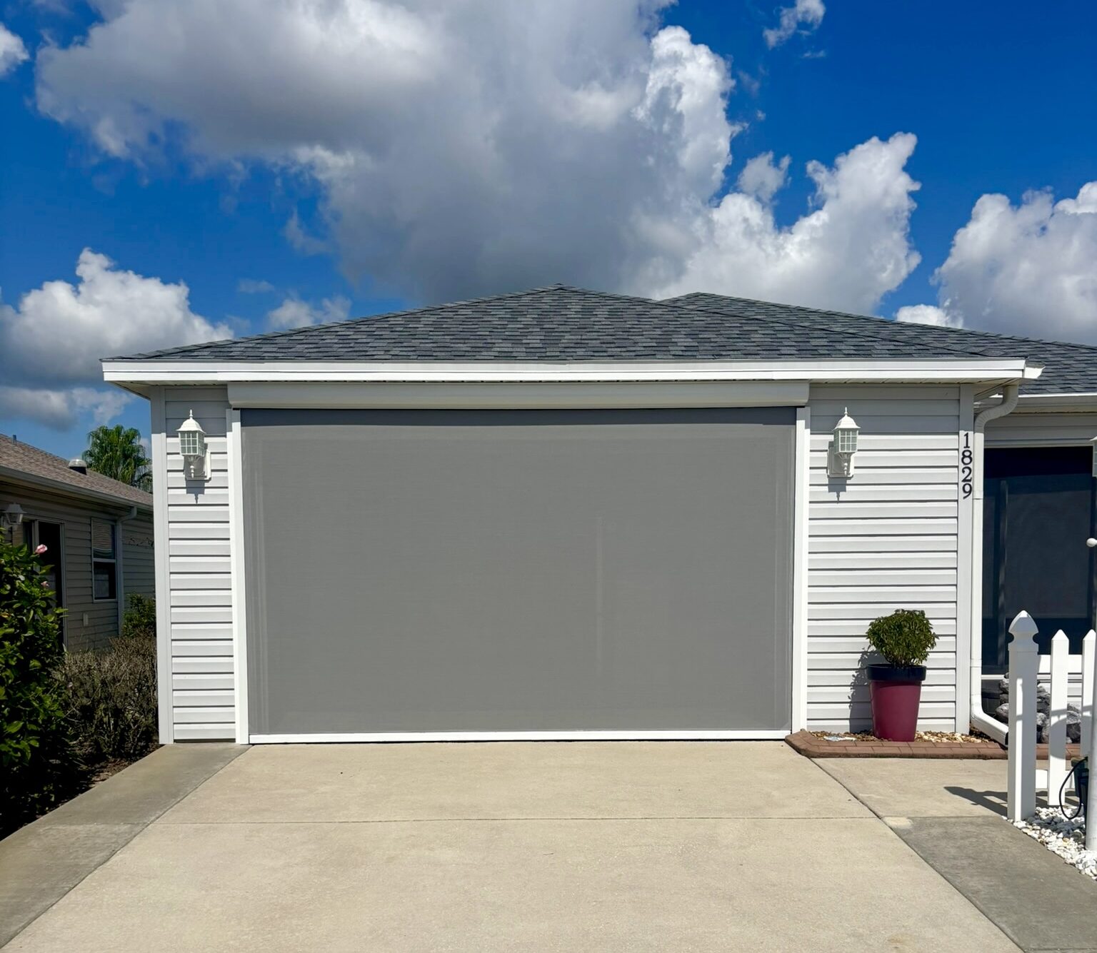 Exterior single car garage shade for privacy and temperature control